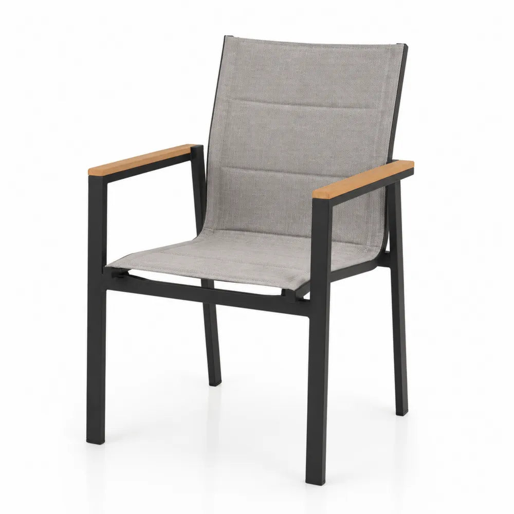 Krzesło metalowe z podłokietnikami z drewna teak, szare