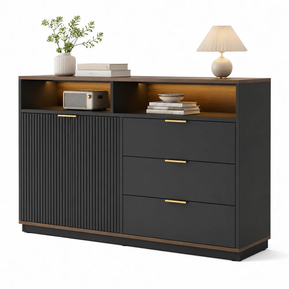 Komoda z MDF Czarna z Drewnopodobnym Wykończeniem 120 cm