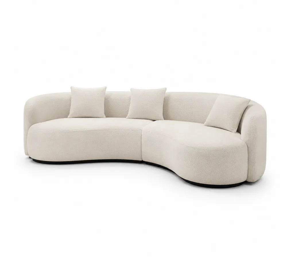 Sofa narożna z poduszkami, kremowa, tkanina poliestrowa