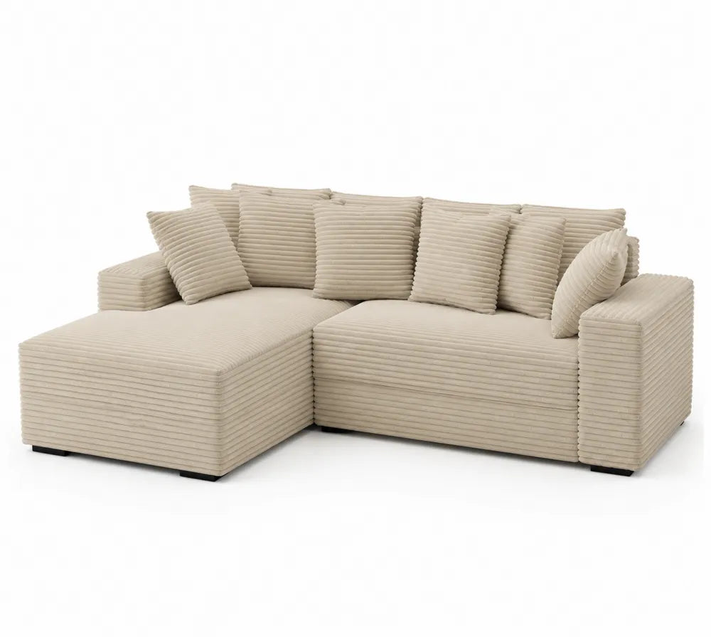 Sofa narożna sztruksowa Beżowa z Poduszkami