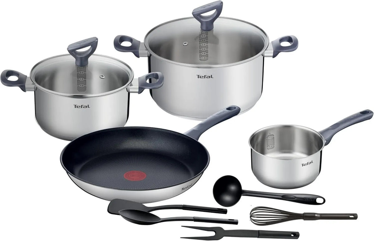 Tefal, Bateria, bateria patelni i patelni, stal nierdzewna, 11 sztuk, kuchnia Cook Daily Induction