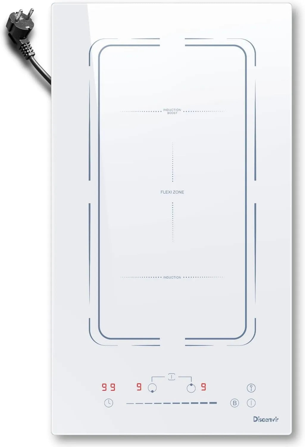 Disaenvir płyta grzewcza, Płyta indukcyjna 16A, 30 CM, 2 pola grzewcze, 3500 W, 220 V, elastyczna powierzchnia, Boost, dotyk, zwrotny, minutnik, gniazdo VDE