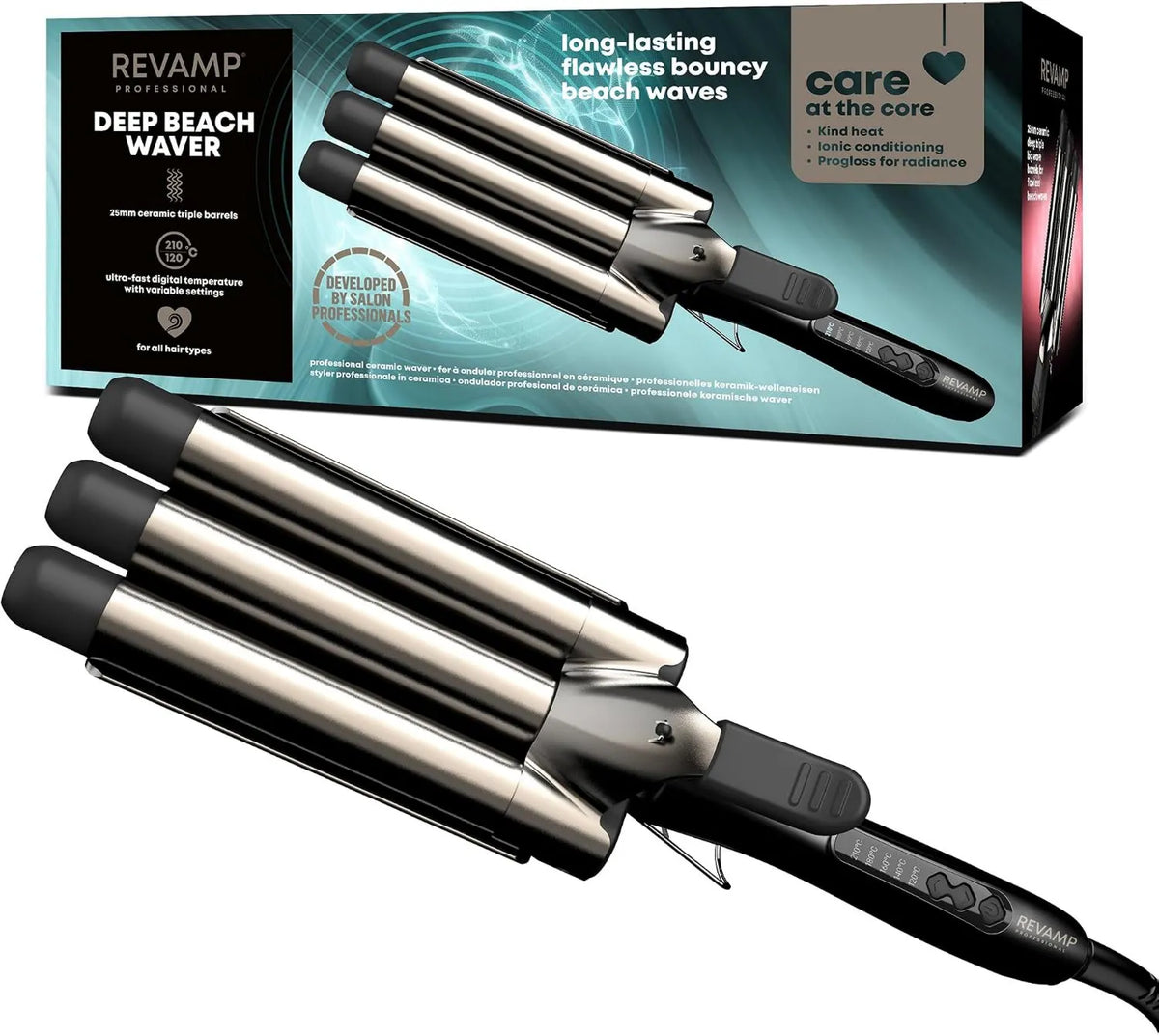 REVAMP, Deep Waver, Wavy lokówki włosy z potrójną ceramiczną beczką Progloss, do profesjonalnej pętli żelaza dla łatwej i błyszczącej fali