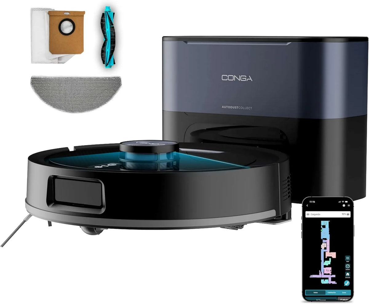 Cecotec robot sprzątający, Y60 Odkurzacz Robot, 3 l, WiFi, Bluetooth, aplikacja, czas pracy 200 Min, Kontrola aplikacji, 13000 Pa, worek kurzu 3 l