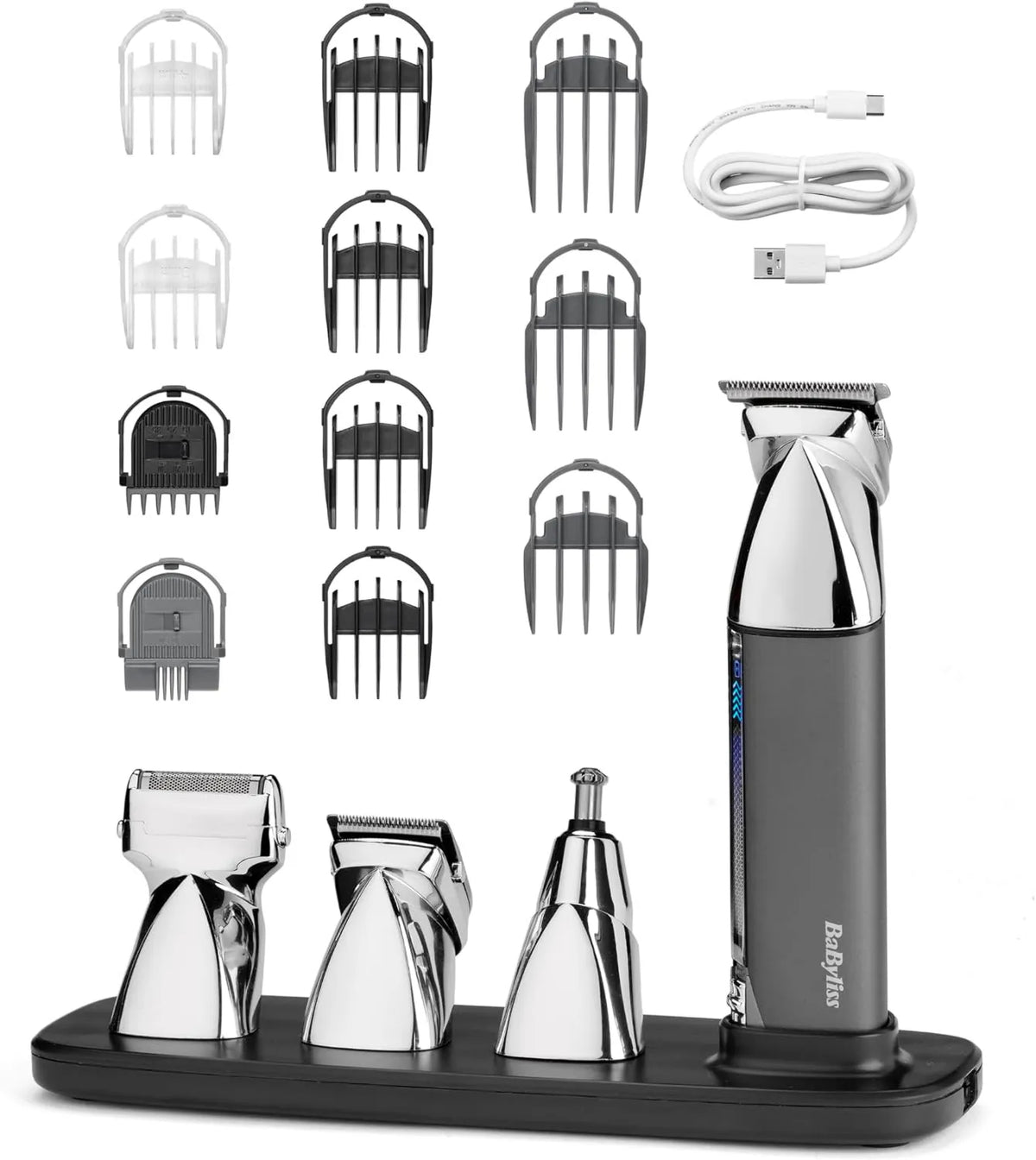BaByliss, MT996E All- in- one, Pełny zestaw bezprzewodowy w tym kosiarka do bródek, Multi- purpose Kosiarka Super- X Metal 15 w 1, ciało i nos i uszy