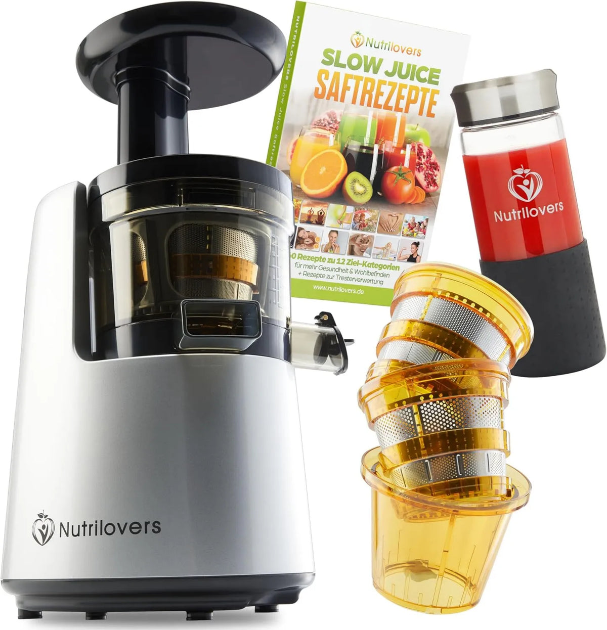 NO.1 wyciskarka do soku, 200 W, 55 dB, Nutrilovers sokowirówka Slow Juicer NUTRI-PRESS zwycięzca testów, wysoka wydajność soku, owocowego lodu