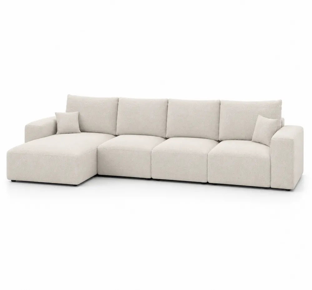 Sofa narożna z tkaniny z lewym układem, Beżowa
