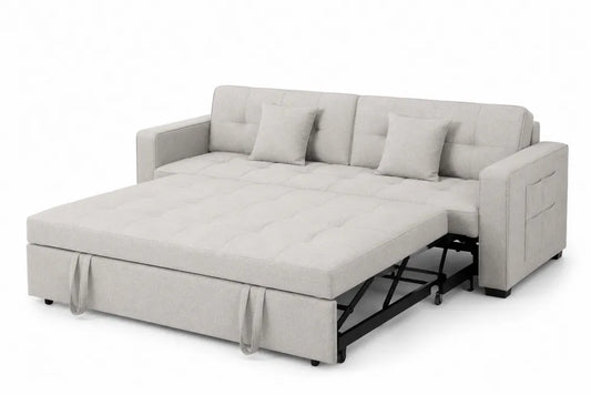 Sofa rozkładana z tkaniny lnianej jasnoszara 230x150 cm