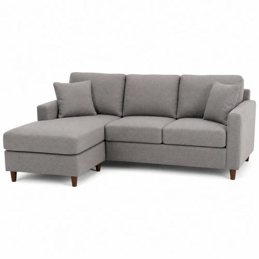 Sofa narożna z tkaniny w kolorze szarym z szezlongiem