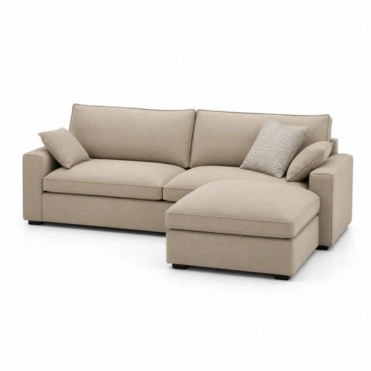 Sofa narożna beżowa z szezlongiem 250 cm
