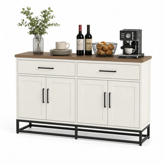 Kredens kuchenny MDF z blatem dębowym i metalową ramą 117x40x85 cm