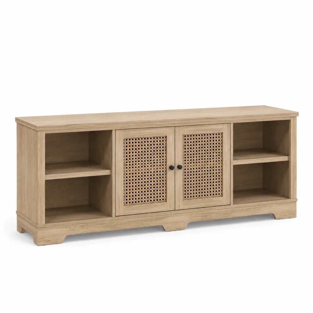 Szafka TV z MDF z drzwiami rattanowymi 120x40x55 cm