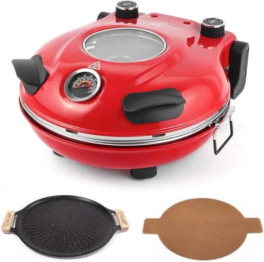 klaif piec do pizzy, Elektryczny, 30, 5 cm, 1200 W, grill, ceramiczne wnętrze, 2 strefy temperaturowe, czerwony, 420°C, MFSP, dwa regulatory temperatury
