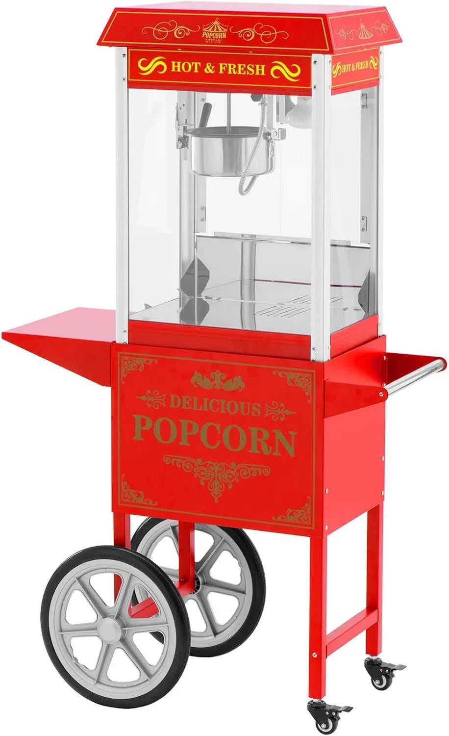 Royal Catering, C 2 Popcorn maszyny, wózek, 1500 W, catering, 2 strefy temperatury, czerwony, na słodko i słony popcorn czerwony