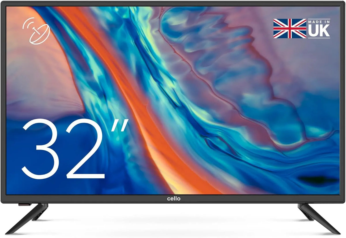 Cello telewizor, Smart TV, 32 cali, wiolonczela ZBVD0223 - 32 'HD TV z budynkiem w modelu Freeview HD 2020 - Made in, czarny