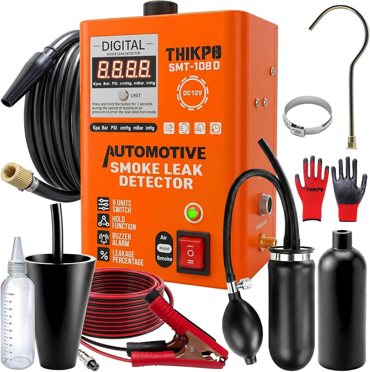 THIKPO, Pompa 12 V, do samochodów, LED, 12 V cyfrowy test szczelności dymu