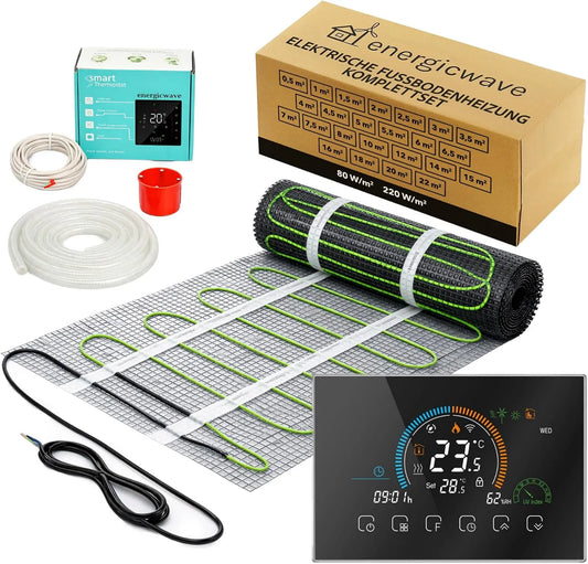 energicwave, Grzejnik elektryczny, 150 W, Wi-Fi, termostat, Kamień Ceramiczny i Kamień podłogowy, Kompletny zestaw z Wi-Fi Thermostat