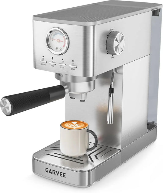GarveeMore, Ekspres do kawy, 1, 4 l, 1300 W, duży zbiornik, wyjmowany, stal nierdzewna, srebro