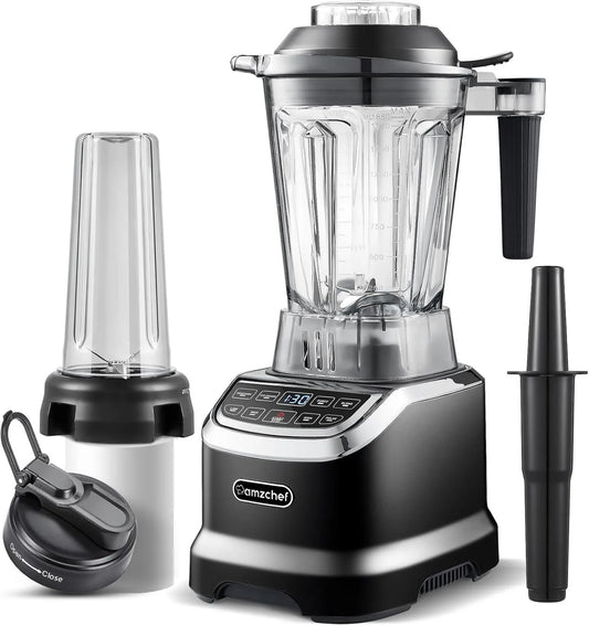 AMZCHEF blender kielichowy, Mikser, 1800 W, Lasy AZZCHEF, dotyk, Efekt 3D, profesjonalny, czarny 6-lames