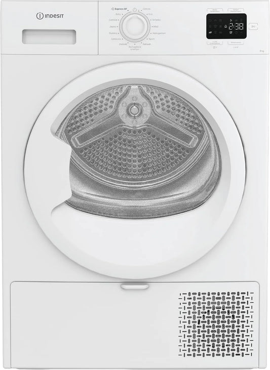 Indesit suszarka z pompą ciepła, YD 92D suszarka, 84, 6 x 59, 8 x 60, 7 cm, 9 kg, klasa energii E, załamanie, 2 w 1 filtr