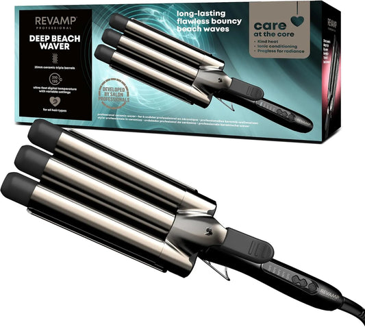 REVAMP, Deep Waver, Wavy lokówki włosy z potrójną ceramiczną beczką Progloss, do profesjonalnej pętli żelaza dla łatwej i błyszczącej fali