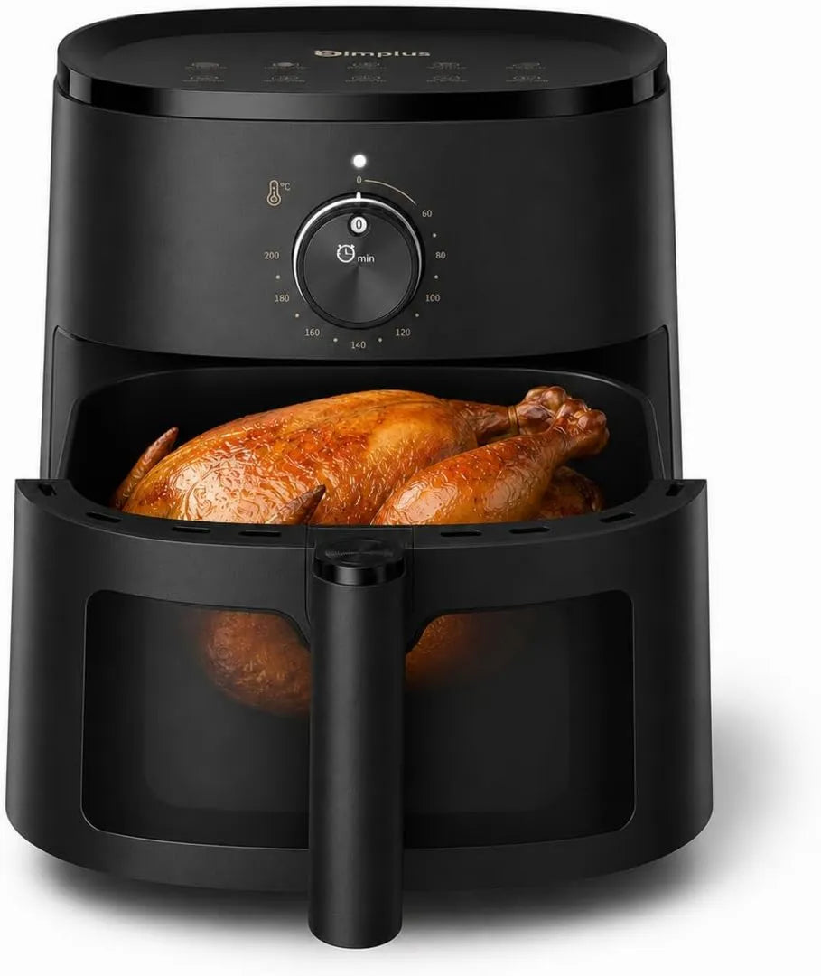 SIMPLUS frytkownica beztłuszczowa, 5 l, 1300 W, 60 do 200°C, 43 dB, para, tłumik, czarny, 10 Menu z przewodnikiem, do 2- 5 osób, Gotowanie para