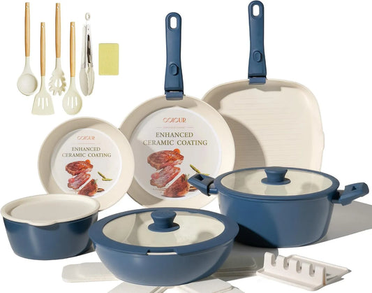 Coicur, Zmywarka, zdejmowana, niebieska, niemocna ceramiczna bateria kuchenna, 23-częściowy piec i zapiekanka Zestaw wyjmowany uchwyt