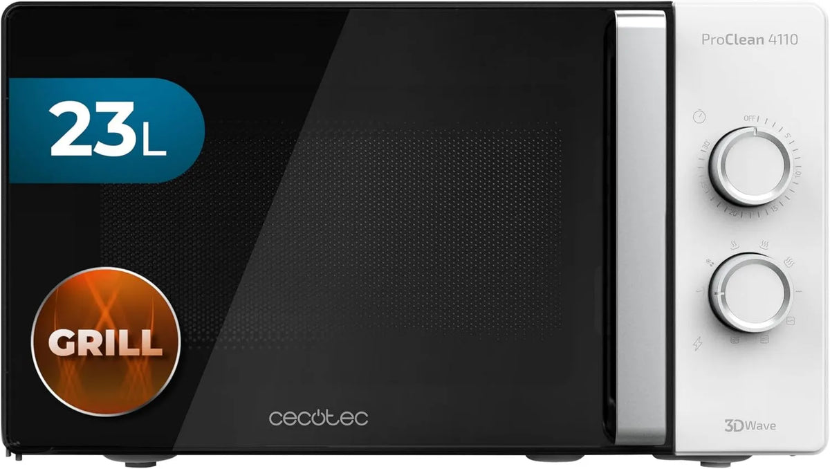 Cecotec kuchenka mikrofalowa, Ready2Clean Microfala, 23 l, 700 W, minutnik, grill, rozmrażanie, mikrofalówka, biały, 30 minut minutnik