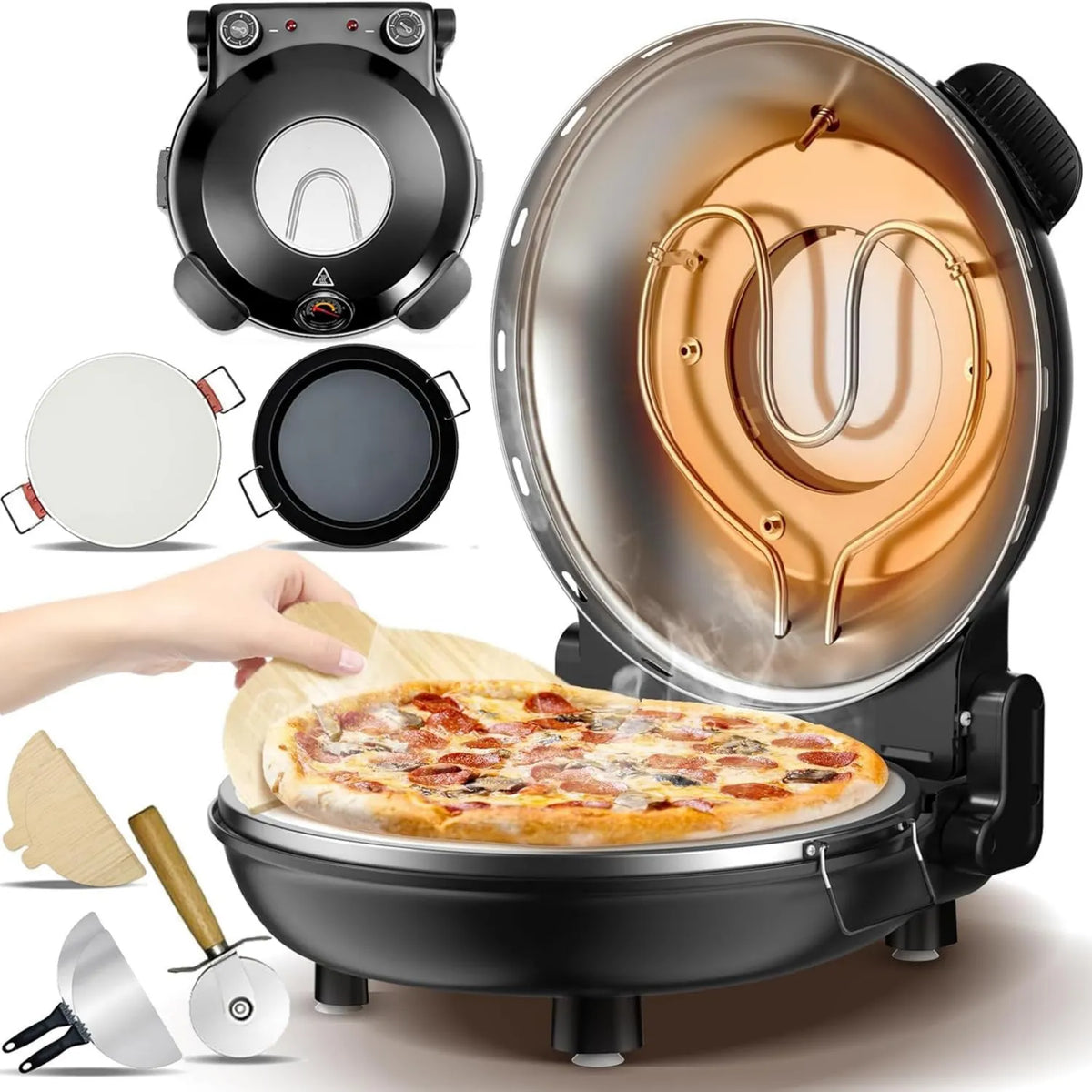 HYQNG piec do pizzy, 12 cali, przenośny, podgrzewacz do 420°C