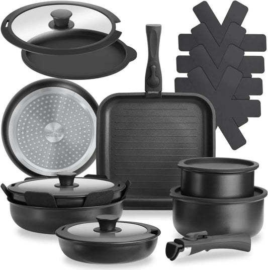 tectake, Piec do grillowania, czarny, ® Bateria kuchenna 17 szt