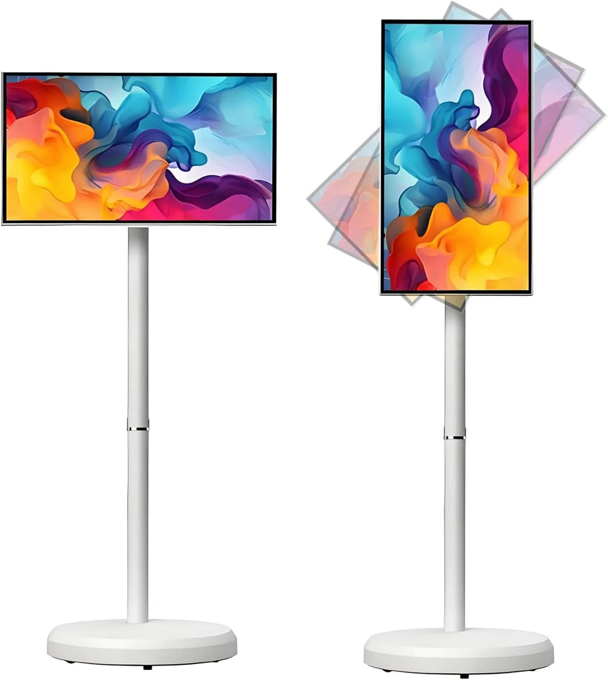 ExoticaBlend, Szafka TV 1080p 4 + 64GB, 21, 5 cali, przenośne, poruszające się koła, dotyk, Android OS, biały, Android 14, rotacyjne i Pivoting Monitor 64Go