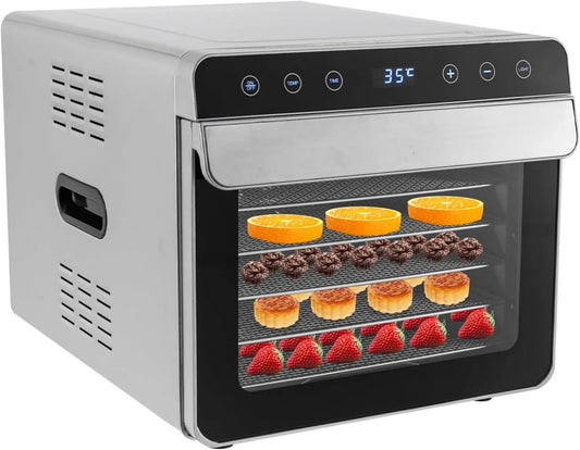HarBin-Star suszarka do żywności, Ekran LED, 700 W ze stali nierdzewnej automatyczny dehydrator żywności z 6 pojemnikami ze stali nierdzewnej i książeczką recepturową