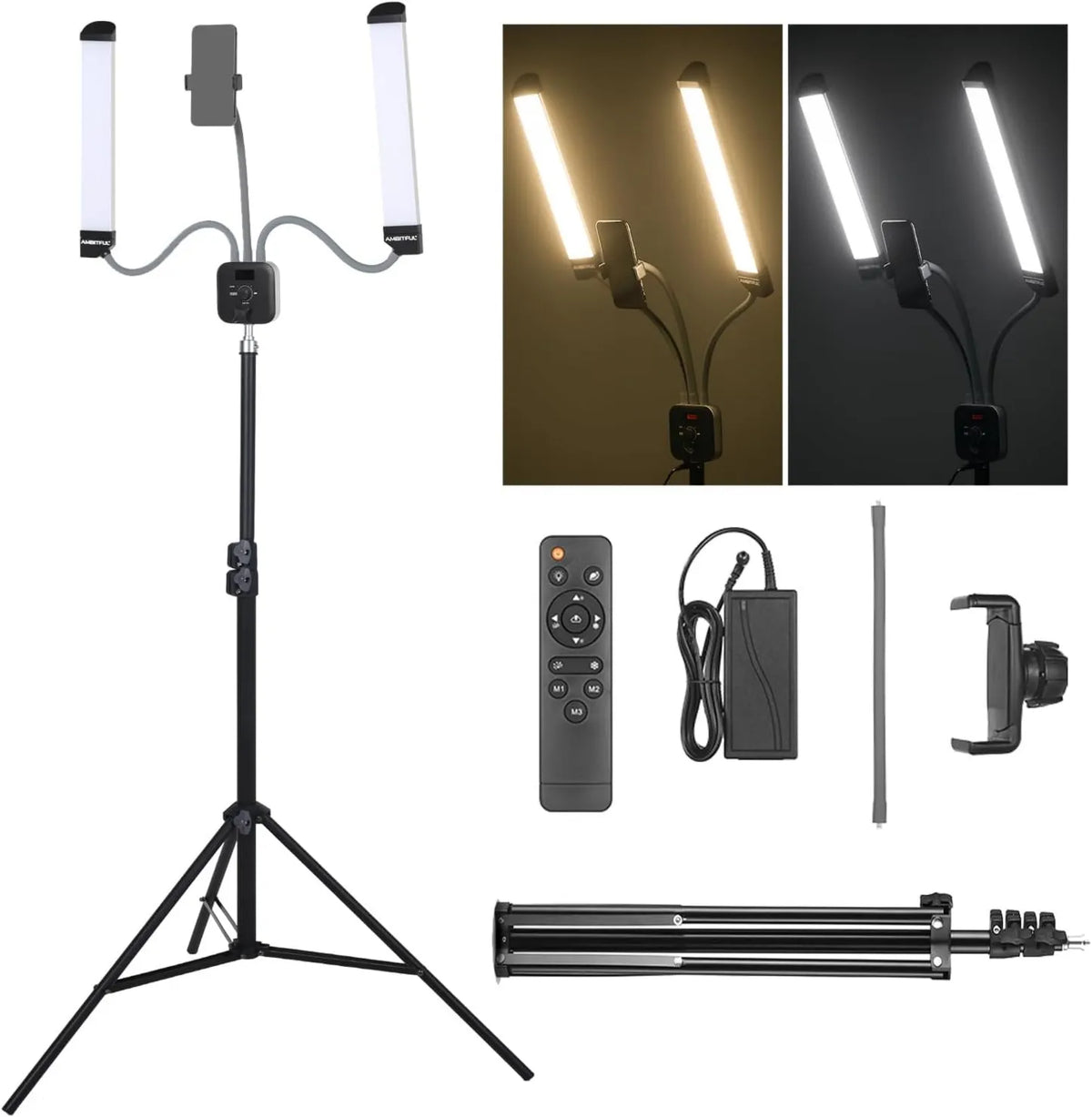 AMBITFUL, manicure, AL- 20 podwójne ramię 3000 K- 6000 K LCD ekran zdalnego sterowania do makijażu, tatuaż, streaming na żywo, AL- 20 K- 6000 lampy AL-20 K-6000