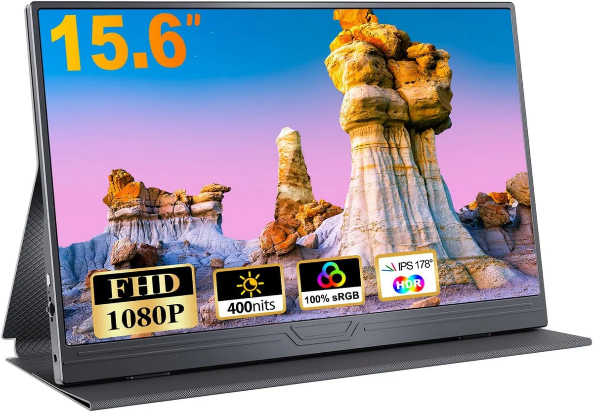CUIUIC monitor komputerowy, 1080P, 15, 6 cali, przenośne, Full HD, IPS płyta, HDMI, USB, Ll waży tylko 0, Kompatybilny z urządzeniami wielokrotnymi, FHD Komputer ekran