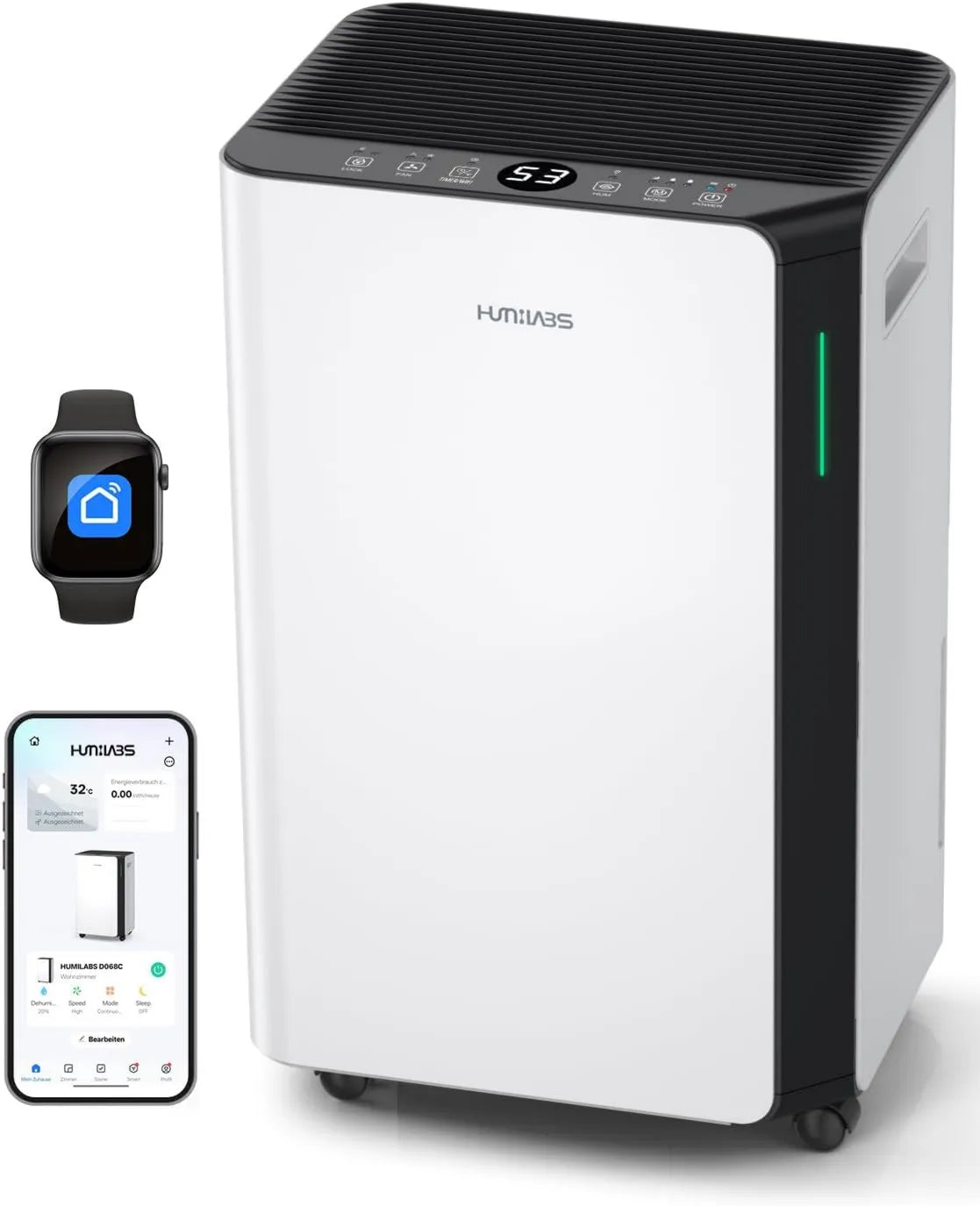 HUMILABS osuszacz powietrza, Osuszacz, 20 l, 24 godziny, licznik czasu, WiFi, duży zbiornik, 4.5 l