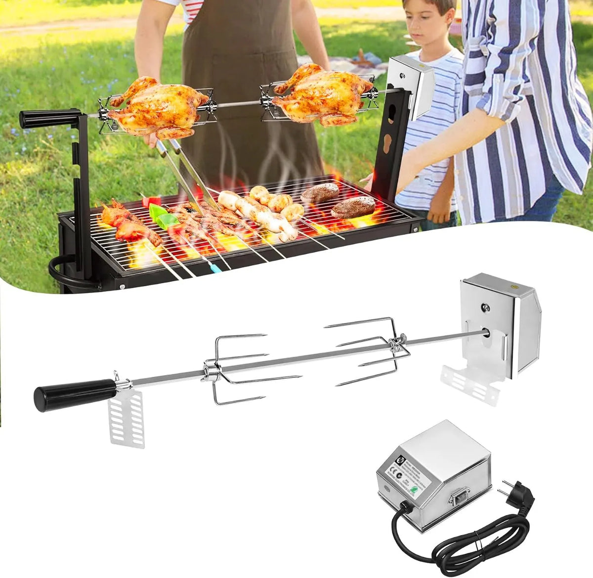 Froadp, 220- 240 V Grill, Silnik, 107 cm, 240 V, stal nierdzewna, do grillowania z 220- 240 V silnikiem 220-240 V